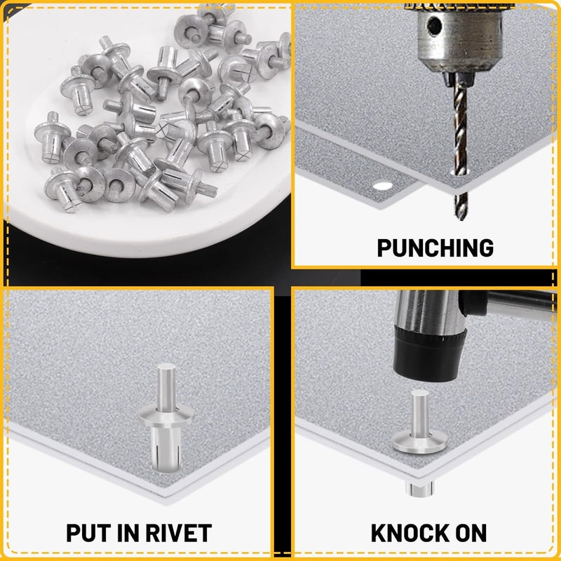 Mardatt 100Pcs M5 x 11mm Aluminum Core Rivets with Round Head, Half Round Head Hammer Drive Rivets, Knock Type Expansion Aluminum Rivets for Home Electronic Equipment - Image 5